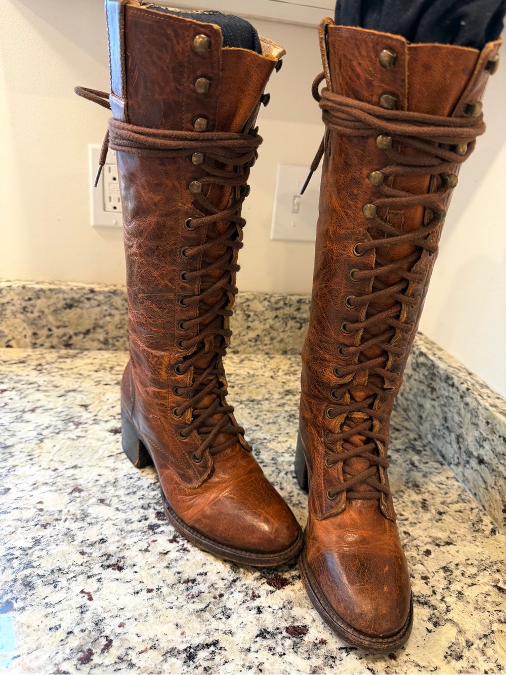 Freebird by Steven Brown Leather Lace-Up Knee Boots - Picture 2 of 9
